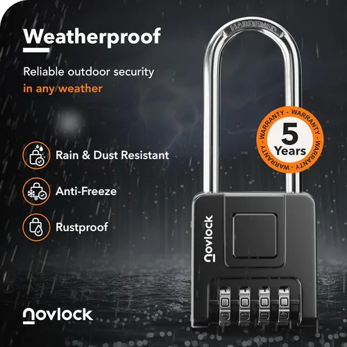 Vista 3 de Cerradura de combinación de grillete largo de 2.76 pulgadas para exteriores e interiores, resistente, resistente a la intemperie, seguridad de 4