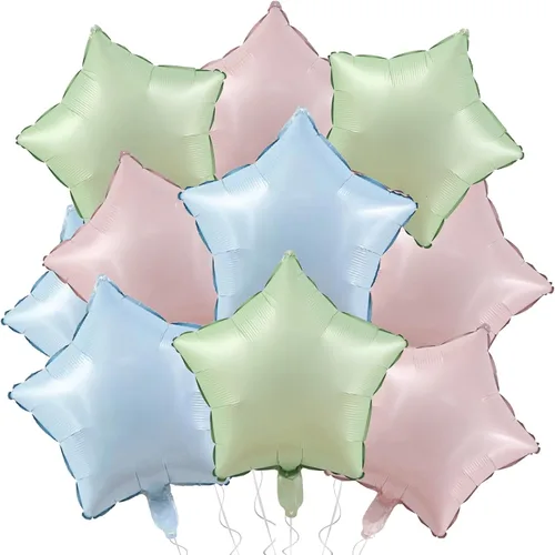 Vista 12 de Globos de papel de aluminio con forma de estrella de arena beige, marrón y blanco, 10 globos de Mylar en forma de estrellas de 18 pulgadas