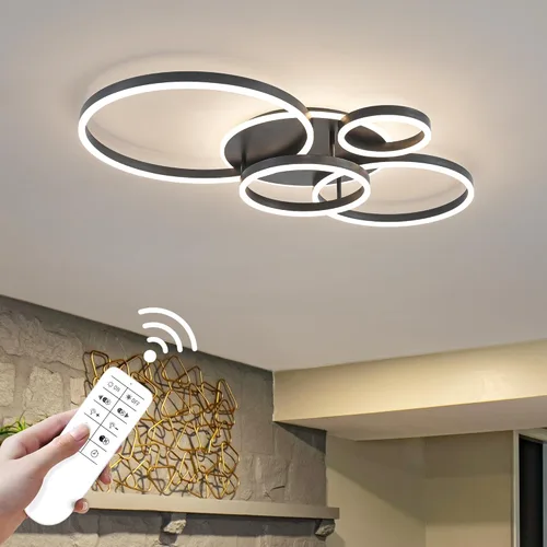 Vista 14 de O'NEELDY Moderna lámpara de techo LED regulable de montaje empotrado con control remoto de anillo de acrílico, 48W 3000K-6000K ajustable, lámpara