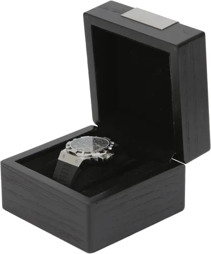 Vista 2 de Tech Swiss Caja de reloj extragrande para reloj con acabado de madera negra, cojín extraíble