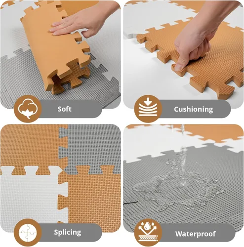Vista 5 de 36 tapetes de juego para bebé para piso, azulejos de espuma para niños con entrelazado, alfombra de rompecabezas de espuma cuadrada para sala