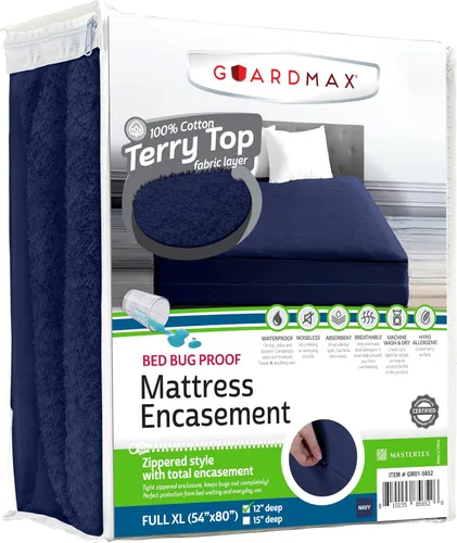Vista 15 de Guardmax Funda de colchón individual con cremallera, protector de colchón 100% impermeable, suave y absorbente de algodón de rizo superior