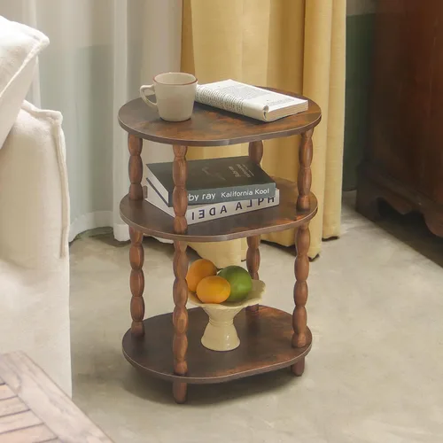 Vista 8 de MaxSmeo Mesa Auxiliar, Mesa de 3 Niveles Pequeña, Mesa de Noche de Diseño Ovalado Moderno, Mesa de Acento para Sala de Estar, Dormitorio, Marrón