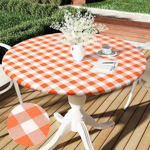 Vista 23 de Smiry - Mantel redondo de vinilo ajustable con bordes elásticos para mesas de picnic de 18"-24", mantel de vinilo impermeable con parte trasera