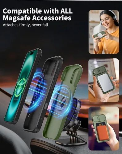 Vista 26 de Funda magnética para iPhone 11 Pro compatible con carga inalámbrica MagSafe, con 2 protectores de pantalla, anillo kickstand de 360° integrado +