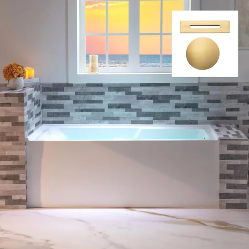 Vista 22 de WOODBRIDGE Bañera rectangular de acrílico de 60 pulgadas en blanco con drenaje derecho, drenaje desplegable de níquel cepillado incluido BA6030R