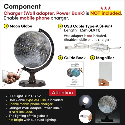 Vista 6 de Mapsoft Prime - Globo lunar gris iluminado, 11.8 in, MI-30