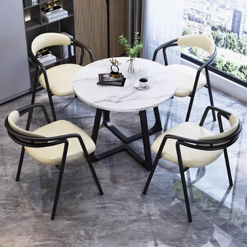 Vista 11 de YVYKFZD Round Kitchen Dining Table Set, Office Reception Room Club Table and Chairs Combination, Simple Conference Table Coffee Table, Small Dark