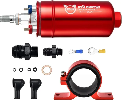 Vista 8 de Evil Energy Bomba de combustible externa en línea eléctrica 300LPH de alto flujo 12V con abrazadera de abrazadera de 60 mm negra