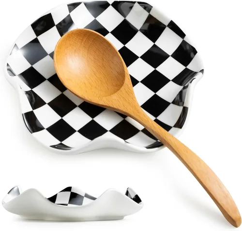 Vista 9 de Soporte para cucharas, soporte de cuchara de porcelana con bandeja de goteo profunda para encimera de cocina, para múltiples utensilios, resistente