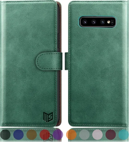 Vista 10 de SUANPOT Funda de piel tipo cartera para Samsung Galaxy S10+/S10 Plus 6.4 (no compatible con S10, S10e) para hombres con bloqueo RFID, tarjetero