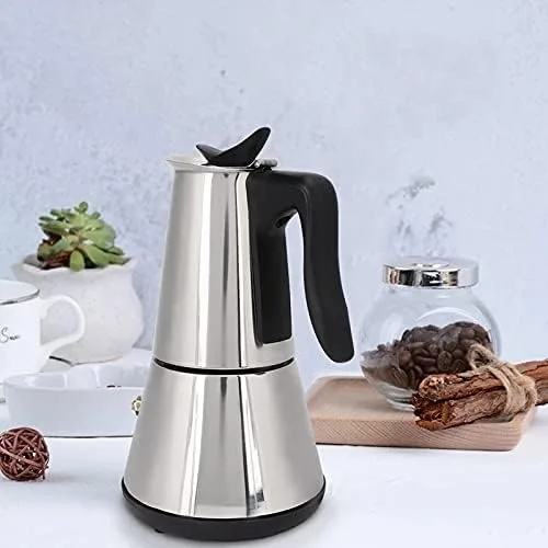 Vista 6 de RSSK Cafetera eléctrica Moka Espresso Cafetera italiana 6 tazas Percolator Cafetera eléctrica de acero inoxidable Cafetera clásica