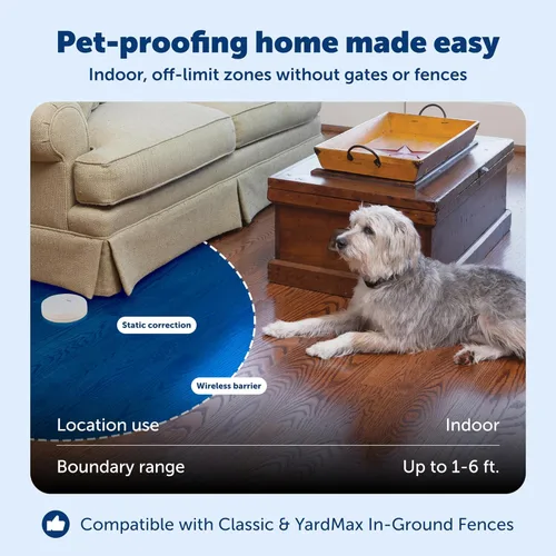 Vista 3 de PetSafe Pawz Away - Barrera para mascotas para interiores, funciona con pilas, área de contención invisible para interiores con collar ajustable