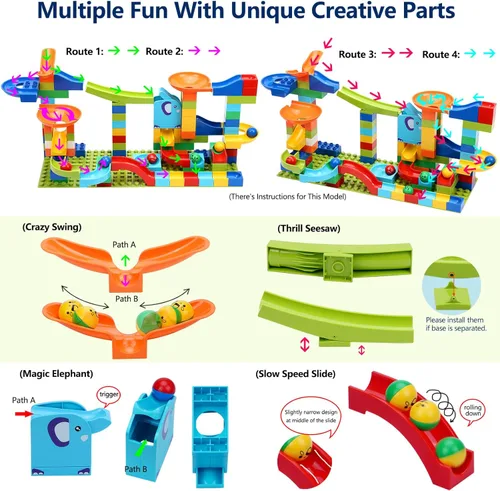 Vista 4 de COUOMOXA Construcción de Marble Run para niños: juego de bloques de construcción STEM compatible con ladrillos clásicos, juguetes educativos