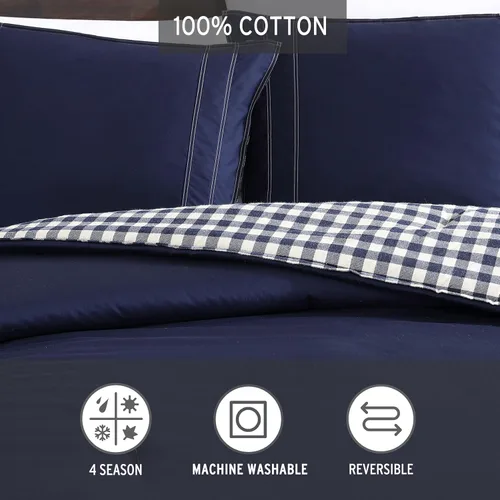 Vista 6 de Eddie Bauer - Juego de edredón King, ropa de cama reversible de algodón con fundas a juego, prelavada para mayor suavidad