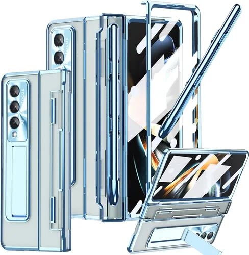 Vista 26 de Funda transparente para Samsung Galaxy Z Fold 3 con soporte para bolígrafo S y bolígrafo, diseño de una pieza con protector de bisagra Protector