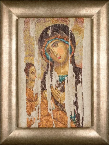 Thea Gouverneur - Kit de punto de cruz contado, icono de la madre de Dios, Aida, 18 unidades, kit de bordado para adultos, hilos de bordado DMC y