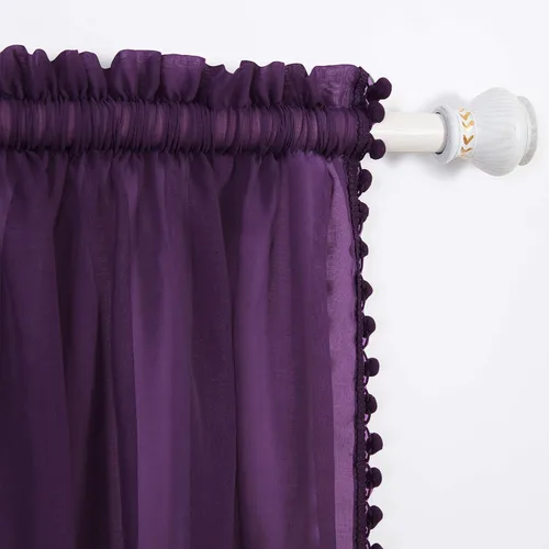 Vista 11 de Elegant Comfort Cortinas semitransparentes con borlas con pompones, juego de 2 paneles, con bolsillo para barra de 2 pulgadas, cortinas