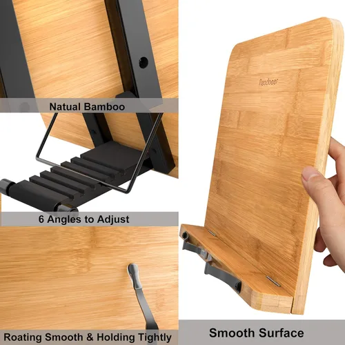 Vista 3 de Readaeer Soporte para libros de bambú, soporte grande para libros con 6 alturas ajustables, soporte plegable para libros de cocina y oficina