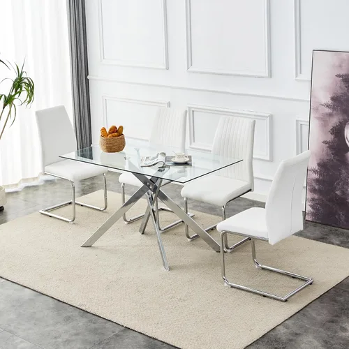 Vista 150 de Mesa de comedor redonda de 36 pulgadas para 4, mesas de cocina y comedor de cristal, moderna mesa de comedor circular con mesa de vidrio templado