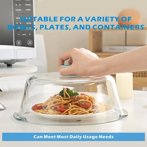 Vista 2 de Tapa alta de vidrio para microondas contra salpicaduras para alimentos con orificio de ventilación 100% segura para alimentos, tapa protectora