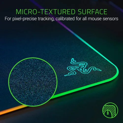 Vista 3 de Razer Firefly Hard V2 RGB Gaming Mouse Pad Customizable Chroma Lighting, Built-in Cable Management, Balanced Control & Speed, Non-Slip Rubber Base