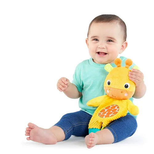 Vista 4 de Bright Starts Snuggle & Teethe - Juguete de peluche para dentición sin BPA con sonido crujiente para bebé - Elefante