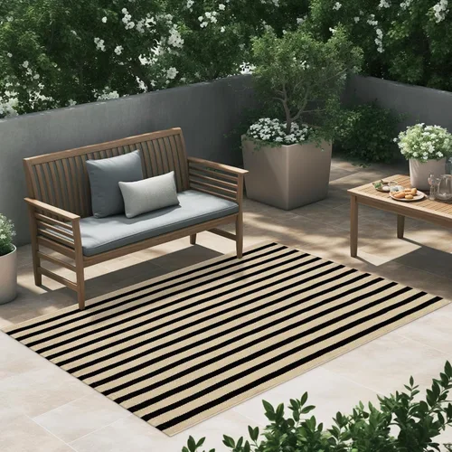 Vista 4 de LEEVAN - Tapete lavable para exteriores a rayas color blanco y negro, tapete para entrada