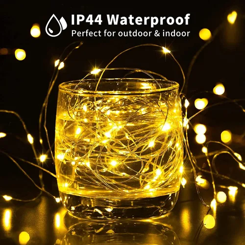 Vista 6 de JMEXSUSS Paquete de 2 tiras de luces de batería impermeables para exteriores
