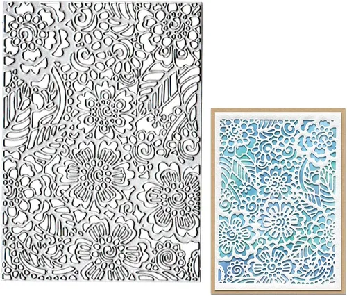 Vista 6 de Estivaux 3 troqueles de corte con marco de hojas y flores para hacer tarjetas, marco rectangular con flores de vid, plantilla de grabado de metal