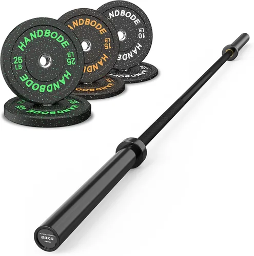 Vista 22 de HANDBODE Olympic High-Bounce Bumper Plates Bench Press Barbell Weights Set 2 - Inch, 10-55 lb Rubber Weight Sets for Home Gym, Strength Training