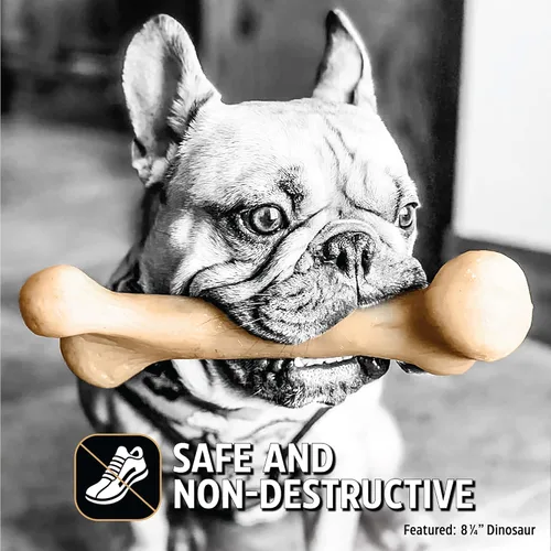 Vista 7 de Pet Qwerks Dinosaur BarkBone - Hueso de perro de nailon para masticadores agresivos, sabor tocino, 6.5 pulgadas