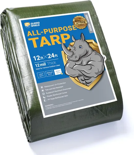 Vista 67 de GUARD SHIELD Lona beige de 8 x 10 pies, lonas grandes resistentes para exteriores, cubierta de lona de 12 mil
