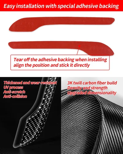Vista 6 de Cubierta de Manija de Puerta, Juego de Protector de Borde de Manija de Puerta de Fibra de Carbono Mate Real Compatible con Tesla Model Y Model 3