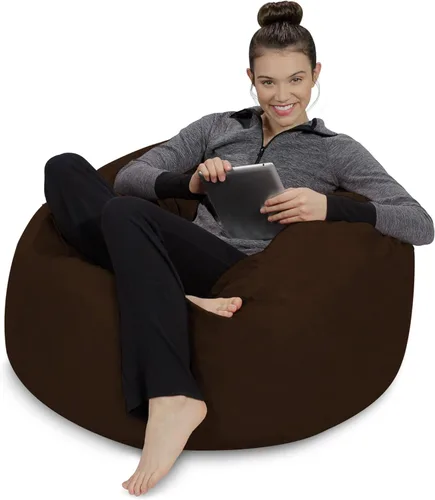 Vista 22 de Sofa Sack - Sillón puff: Puff de espuma viscoelástica de 3 pies, sofá mediano con funda de microfibra suave, color beige