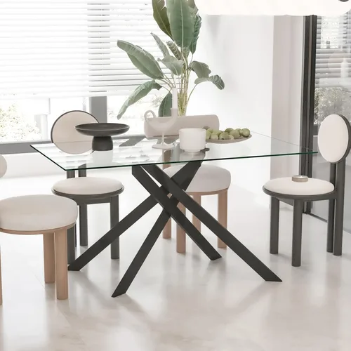 Vista 17 de Mesa de comedor redonda de 36 pulgadas para 4, mesas de cocina y comedor de cristal, moderna mesa de comedor circular con mesa de vidrio templado