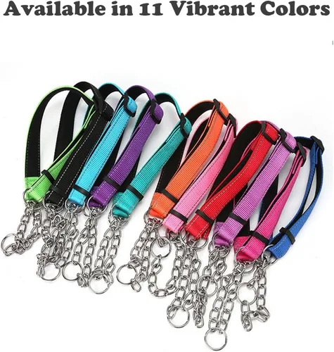 Vista 3 de Martingale - Collar para perro con cadena de acero inoxidable, collar reflectante de nailon acolchado suave ajustable, cadena resistente sin