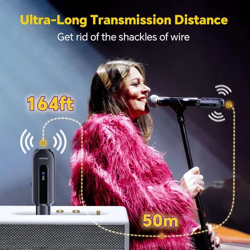 Vista 4 de Receptor transmisor de micrófono inalámbrico de 2.4 GHz: sistema de transmisión inalámbrica XLR enchufable - 48V Phantom Power para micrófono