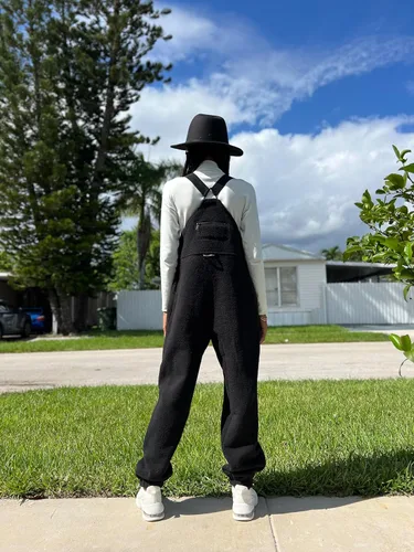 Vista 9 de Overol de forro polar cálido para mujer, overol de invierno mullido, con correa ajustable, sin mangas, pantalones esponjosos con bolsillos