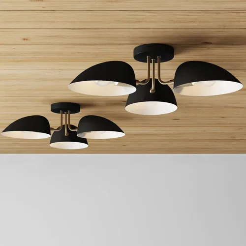 Vista 9 de Nathan James Argo - Lámpara de techo semiempotrada, 3 luces, iluminación retro moderna con pantallas redondeadas negras para pasillo, comedor