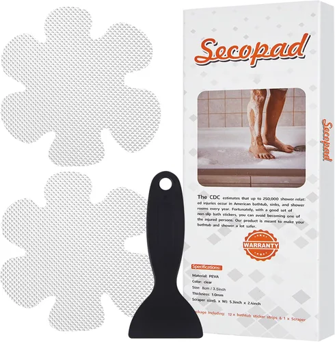 Vista 8 de Secopad Calcomanías para bañera antideslizantes, 24 piezas de peldaños de ducha de seguridad con raspado premium (negro)