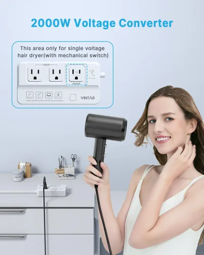 Vista 8 de VINTAR Convertidor de voltaje de 2000W 220V a 110V para secadores de pelo Blanco