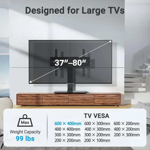 Vista 5 de PERLESMITH - Soporte giratorio universal para TV con soporte para televisores LCD OLED de pantalla plana/curva de 37 a 80 pulgadas - Soporte/base