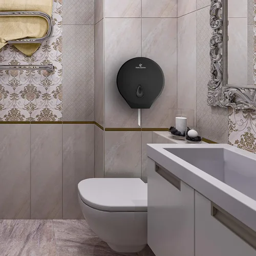 Vista 2 de Oasis Creations - Dispensador de papel higiénico de un solo rollo, color negro