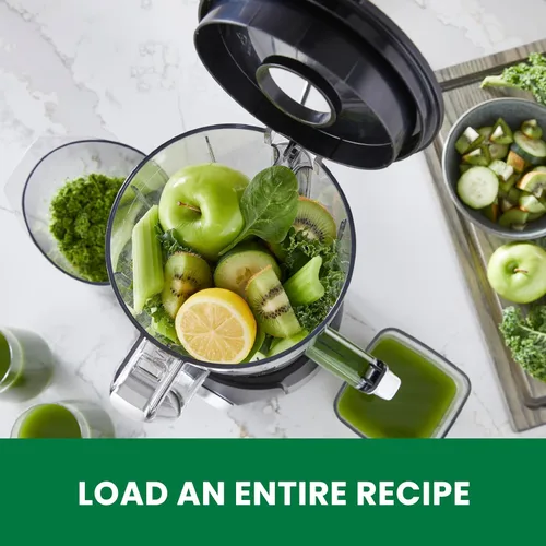 Vista 4 de Omega Ultimate Performance - Exprimidor de lotes de masticación lenta con tecnología intellidial, extractor de jugo de verduras y frutas con tolva