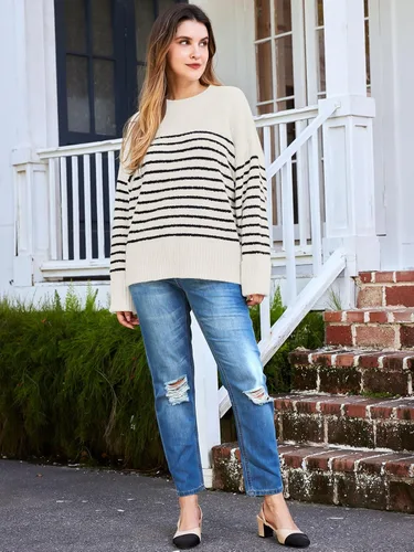 Vista 2 de LILLUSORY Women's Oversized Sweaters 2023 Fall Fuzzy Chunky Warm Pullover Sweater