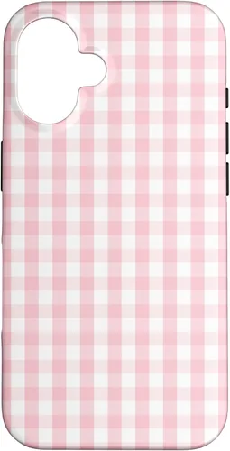 Vista 32 de White and Light Pink Pastel Color Gingham Check Case for iPhone 17