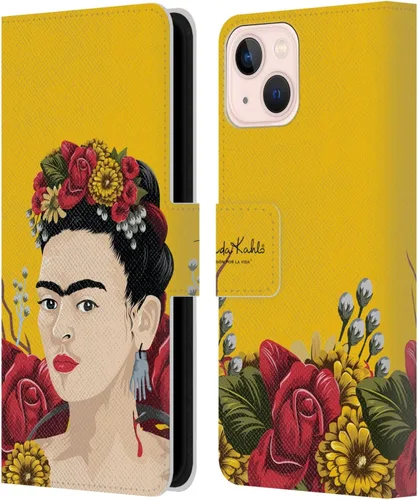 Vista 108 de Head Case Designs Funda con licencia oficial de Frida Kahlo Portrait Red Florals - Funda de piel tipo cartera compatible con Apple iPhone 14 Pro