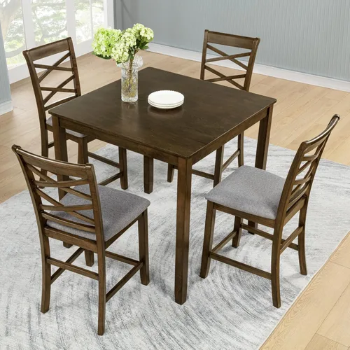 Vista 18 de Harper & Bright Designs Juego de mesa de comedor de altura de mostrador de 5 piezas para 4, mesa de cocina de granja cuadrada de 34.5 pulgadas con 4