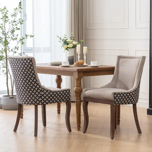 Vista 2 de A&A Furniture Ultra Side Dining Chairs Set of 2, Modern Table & Chair Sets with Thickened Fabric and Solid Wood Legs, Bronze Nail Head Accent